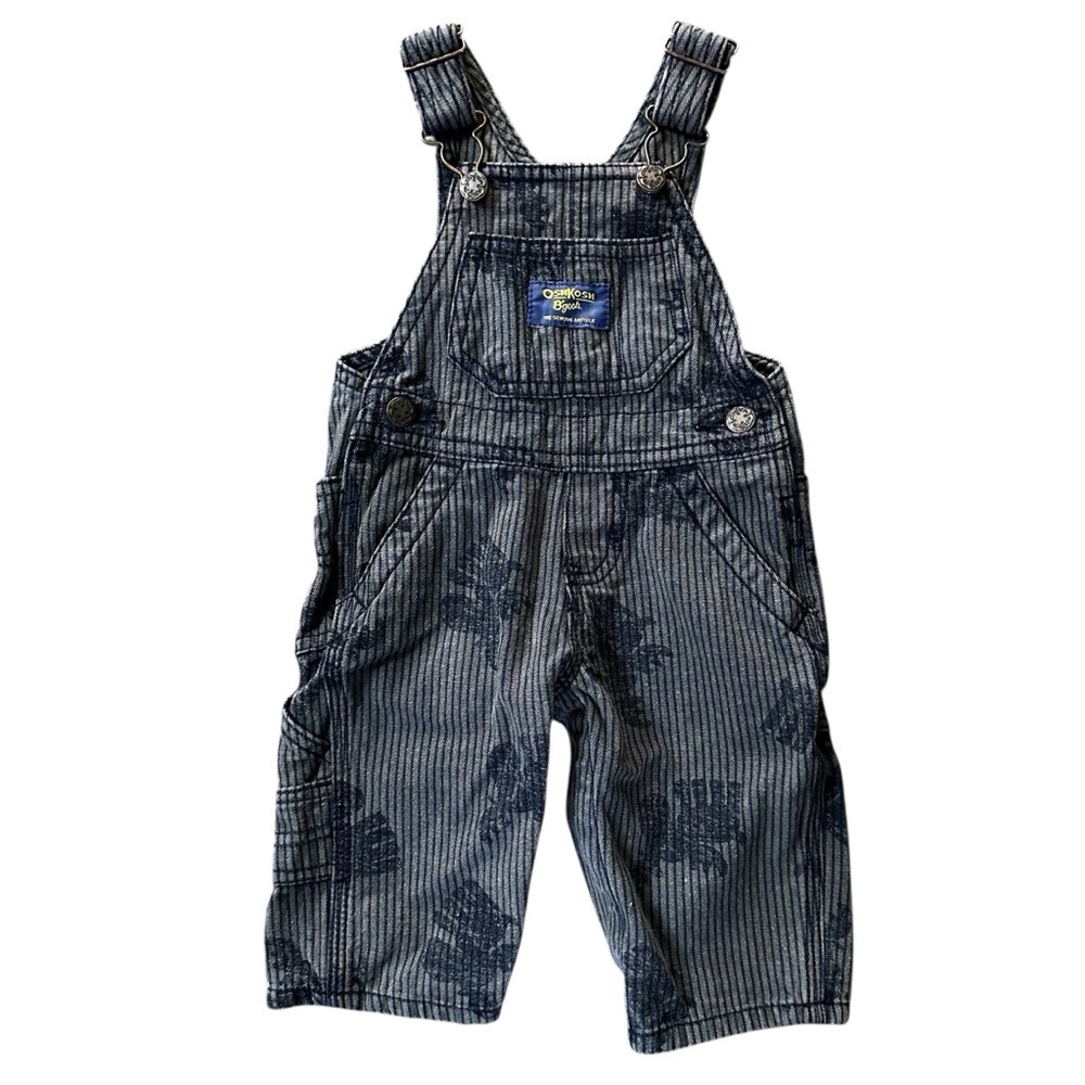 OshKosh B'Gosh Kids Grey Denim PinStripe Overalls Moose Print 3 Months